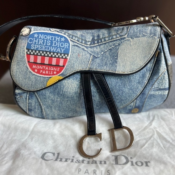 Vintage Christian Dior Denim Saddle Bag - Picture 1 of 15